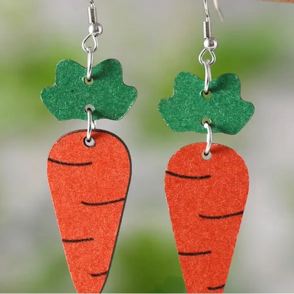 Carrot Earrings Adorable for Spring And Easter. Wood Dangle Orange
